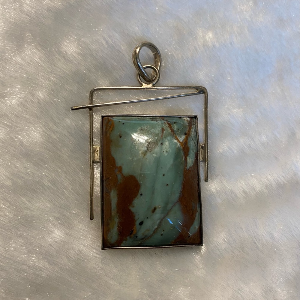 Signed Large Turquoise Sterling Silver Abstract P… - image 1